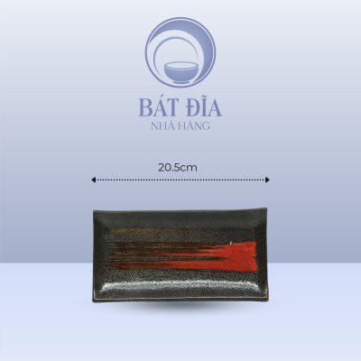 Đĩa Chữ Nhật Men Đen Nhật Quét Sơn - 20.5cmx12.5cmx2cm