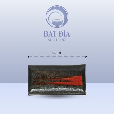 Đĩa Chữ Nhật Men Đen Nhật Quét Sơn - 24cmx15cmx2.3cm