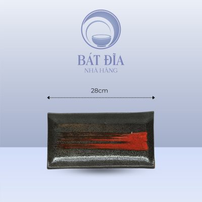 Đĩa Chữ Nhật Men Đen Nhật Quét Sơn - 28cmx16cmx3cm