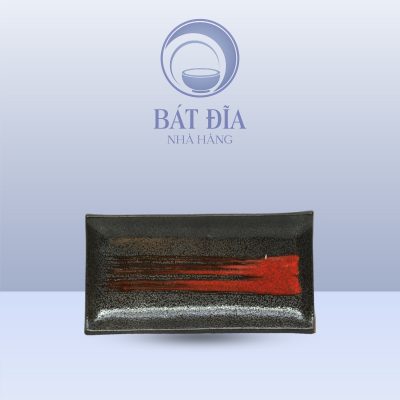 Đĩa Chữ Nhật Men Đen Nhật Quét Sơn