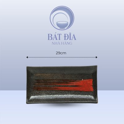 Đĩa Chữ Nhật Men Đen Nhật Quét Sơn - 29cmx21cmx3cm