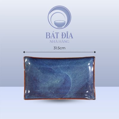 Đĩa Chữ Nhật Men Hỏa Biến Xanh - 31.5cmx19cmx3cm