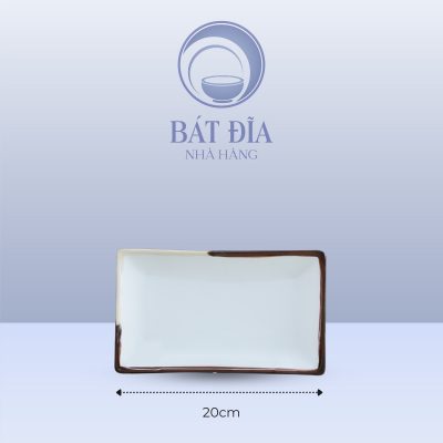 Đĩa Chữ Nhật Men Matt Trắng Kẻ Miệng - 20cmx11.5cmx2.5cm