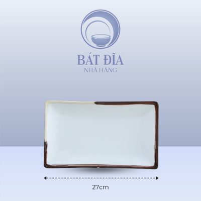 Đĩa Chữ Nhật Men Matt Trắng Kẻ Miệng - 27cmx11.5cmx2cm