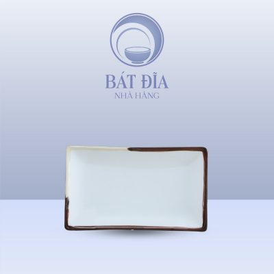 Đĩa Chữ Nhật Men Matt Trắng Kẻ Miệng
