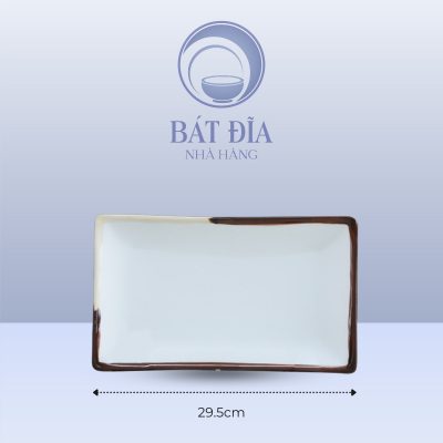 Đĩa Chữ Nhật Men Matt Trắng Kẻ Miệng - 29.5cmx21cmx2.5cm