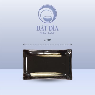 Đĩa Chữ Nhật Men Nâu Quét - 21cmx13cmx2cm