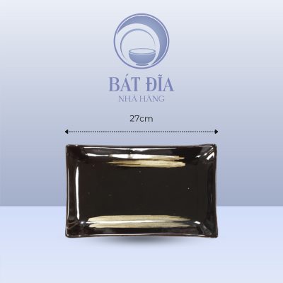 Đĩa Chữ Nhật Men Nâu Quét - 27cmx16cm2.5cm