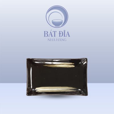Đĩa Chữ Nhật Men Nâu Quét
