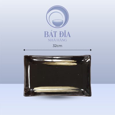 Đĩa Chữ Nhật Men Nâu Quét - 32cmx20cmx3.5cm