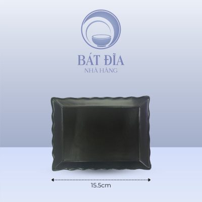 Đĩa Chữ Nhật Miệng Lượn Men Đen Matt - 15.5cmx11.5cmx2cm