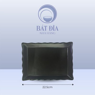Đĩa Chữ Nhật Miệng Lượn Men Đen Matt - 22.5cmx15.5cmx3.5cm