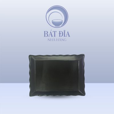 Đĩa Chữ Nhật Miệng Lượn Men Đen Matt