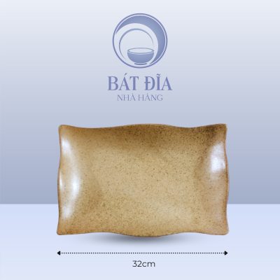 Đĩa Chữ Nhật Miệng Lượn Men Gốm Nâu Đen - 32cmx20cmx3cm