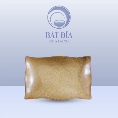 Đĩa Chữ Nhật Miệng Lượn Men Gốm Nâu Đen