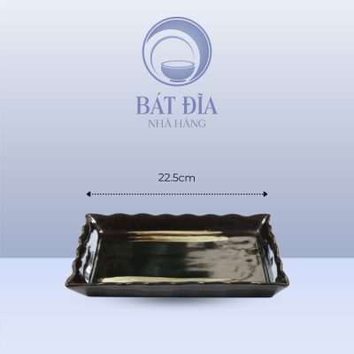 Đĩa Chữ Nhật Miệng Lượn Men Nâu Quét - 22.5cmx15.5cmx3.5cm