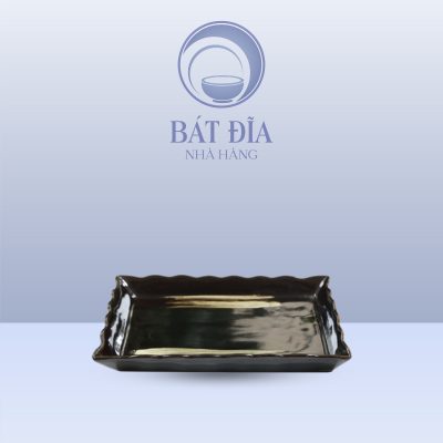 Đĩa Chữ Nhật Miệng Lượn Men Nâu Quét