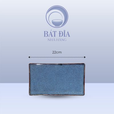 Đĩa Chữ Nhật Phẳng Men Hỏa Biến Xanh - 22cmx14cmx1cm