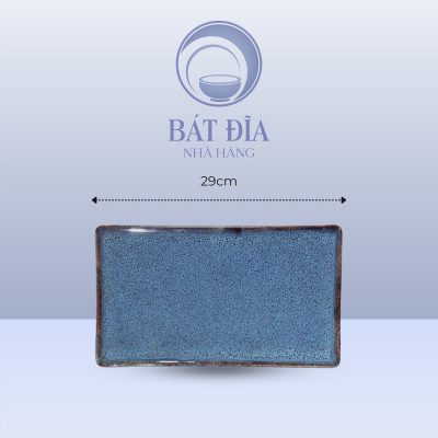 Đĩa Chữ Nhật Phẳng Men Hỏa Biến Xanh - 29cmx16cmx1cm