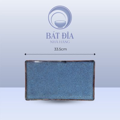 Đĩa Chữ Nhật Phẳng Men Hỏa Biến Xanh - 33.5cmx20.5cmx1cm