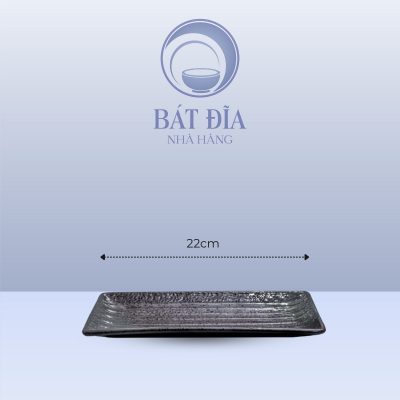 Đĩa Chữ Nhật Sần Men Đen Chấm Sơn - 22cmx12cmx3cm