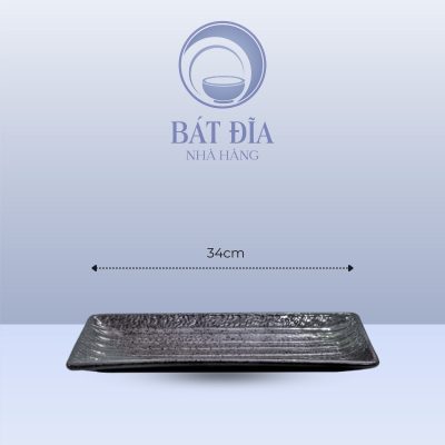 Đĩa Chữ Nhật Sần Men Đen Chấm Sơn - 34cmx17cmx3cm