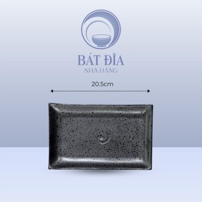 Đĩa Chữ Nhật Trơn Men Đen Chấm Sơn - 20.5cmx12cmx2.5cm