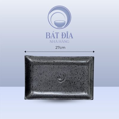 Đĩa Chữ Nhật Trơn Men Đen Chấm Sơn - 27cmx11.5cmx2cm