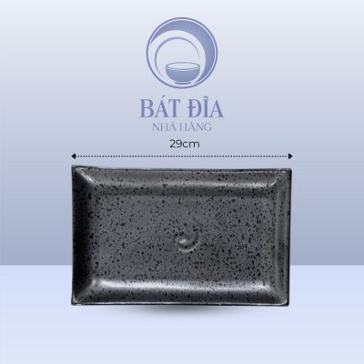 Đĩa Chữ Nhật Trơn Men Đen Chấm Sơn - 29.5cmx21cmx2.5cm
