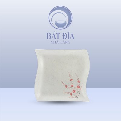 Đĩa Dải Lụa Men Gốm Hoa Đào Đỏ