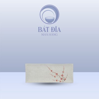 Đĩa Dài Men Gốm Hoa Đào Đỏ