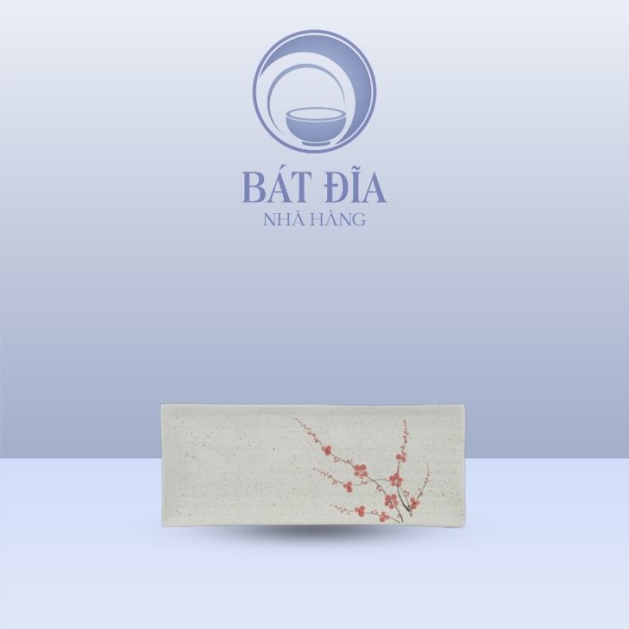Đĩa Dài Men Gốm Hoa Đào Đỏ