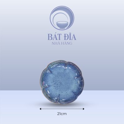 Đĩa Hoa Đào Men Hỏa Biến Xanh - 21cmx4.5cm