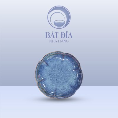 Đĩa Hoa Đào Men Hỏa Biến Xanh