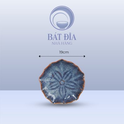 Đĩa Hoa Mai Men Hỏa Biến Xanh - 19cmx3cm