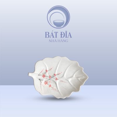 Đĩa Lá Bỏng Men Gốm Hoa Đào Đỏ