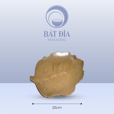 Đĩa Lá Bỏng Men Gốm Nâu Đen - 25cmx18cmx3cm