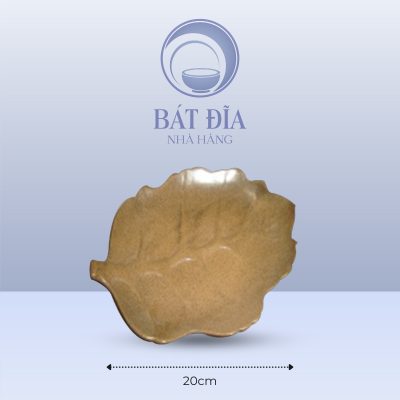 Đĩa Lá Bỏng Men Gốm Nâu Đen - 32cmx24cmx4cm