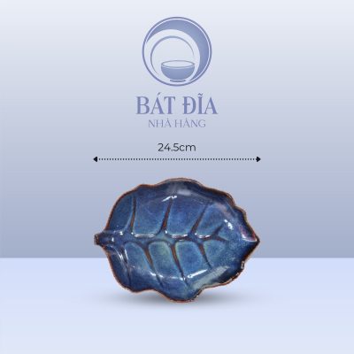 Đĩa Lá Bỏng Men Hỏa Biến Xanh - 24.5cmx17cmx3cm