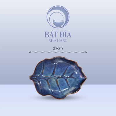 Đĩa Lá Bỏng Men Hỏa Biến Xanh - 27cmx19cm3.5cm
