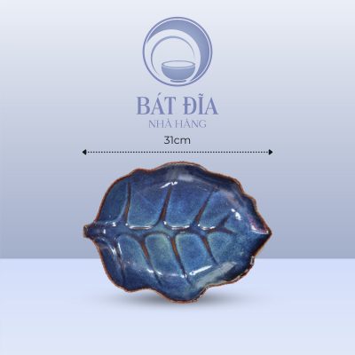 Đĩa Lá Bỏng Men Hỏa Biến Xanh - 31cmx23cmx3.5cm