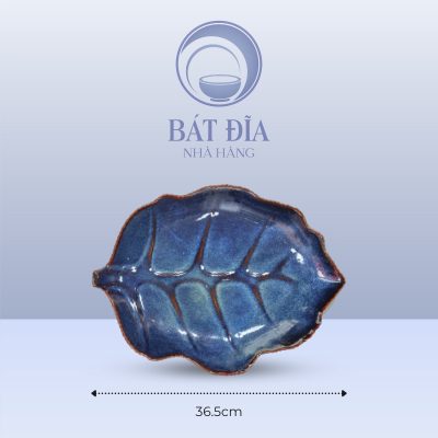 Đĩa Lá Bỏng Men Hỏa Biến Xanh - 36.5cmx26cmx4cm