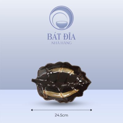 Đĩa Lá Bỏng Men Nâu Quét - 24.5cmx17cmx3cm