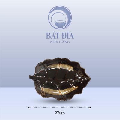 Đĩa Lá Bỏng Men Nâu Quét - 27cmx19cm3.5cm