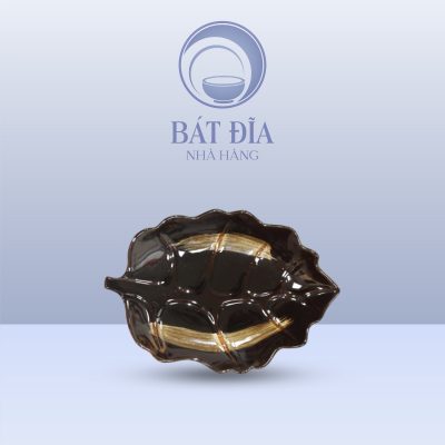 Đĩa Lá Bỏng Men Nâu Quét