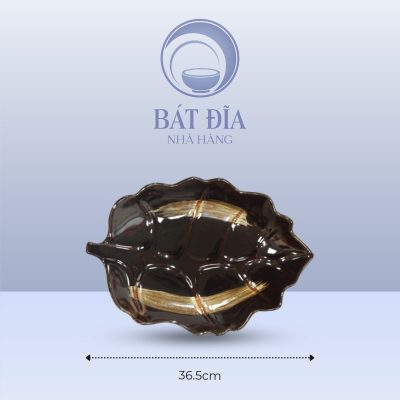 Đĩa Lá Bỏng Men Nâu Quét - 36.5cmx26cmx4cm