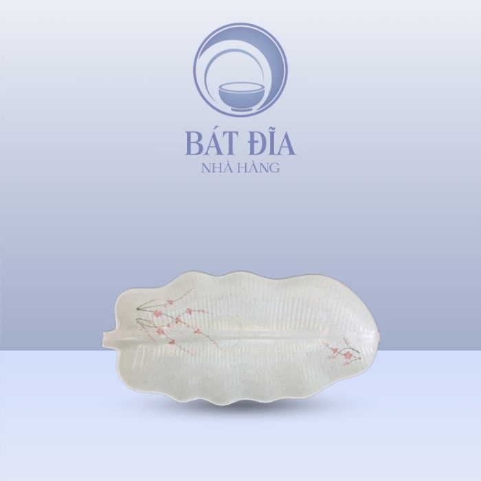 Đĩa Lá Chuối Men Gốm Hoa Đào Đỏ