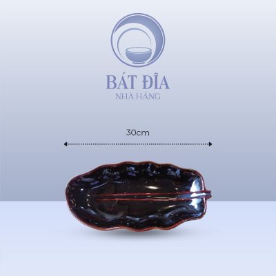 Đĩa Lá Chuối Men Nâu Quét - 30cmx15cmx4cm