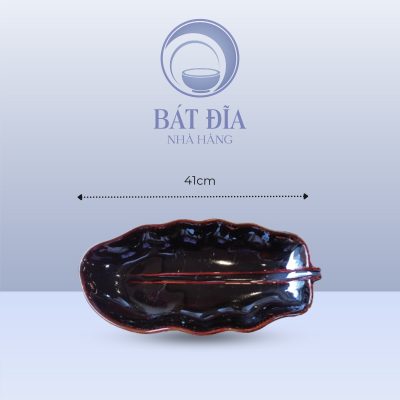 Đĩa Lá Chuối Men Nâu Quét - 41cmx20cmx6cm