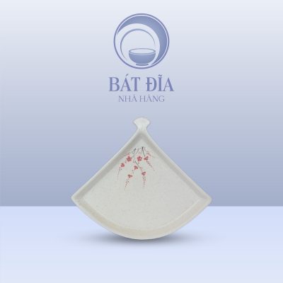 Đĩa Quạt Men Gốm Hoa Đào Đỏ